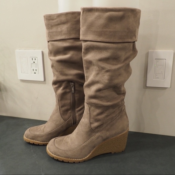 Bass sz 8.5 Eden tall stone micro suede wedge heel boots - Picture 11 of 16